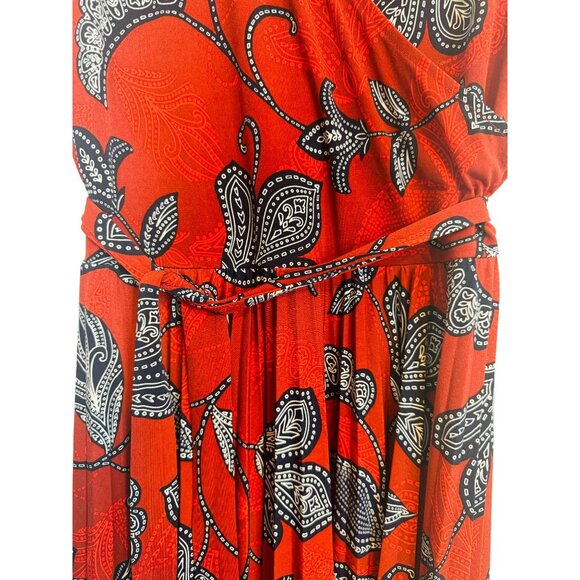 Maggy London 10 Red Paisley Wrap Dress Short Sleeve V-Neck Office Attire - Picture 4 of 10